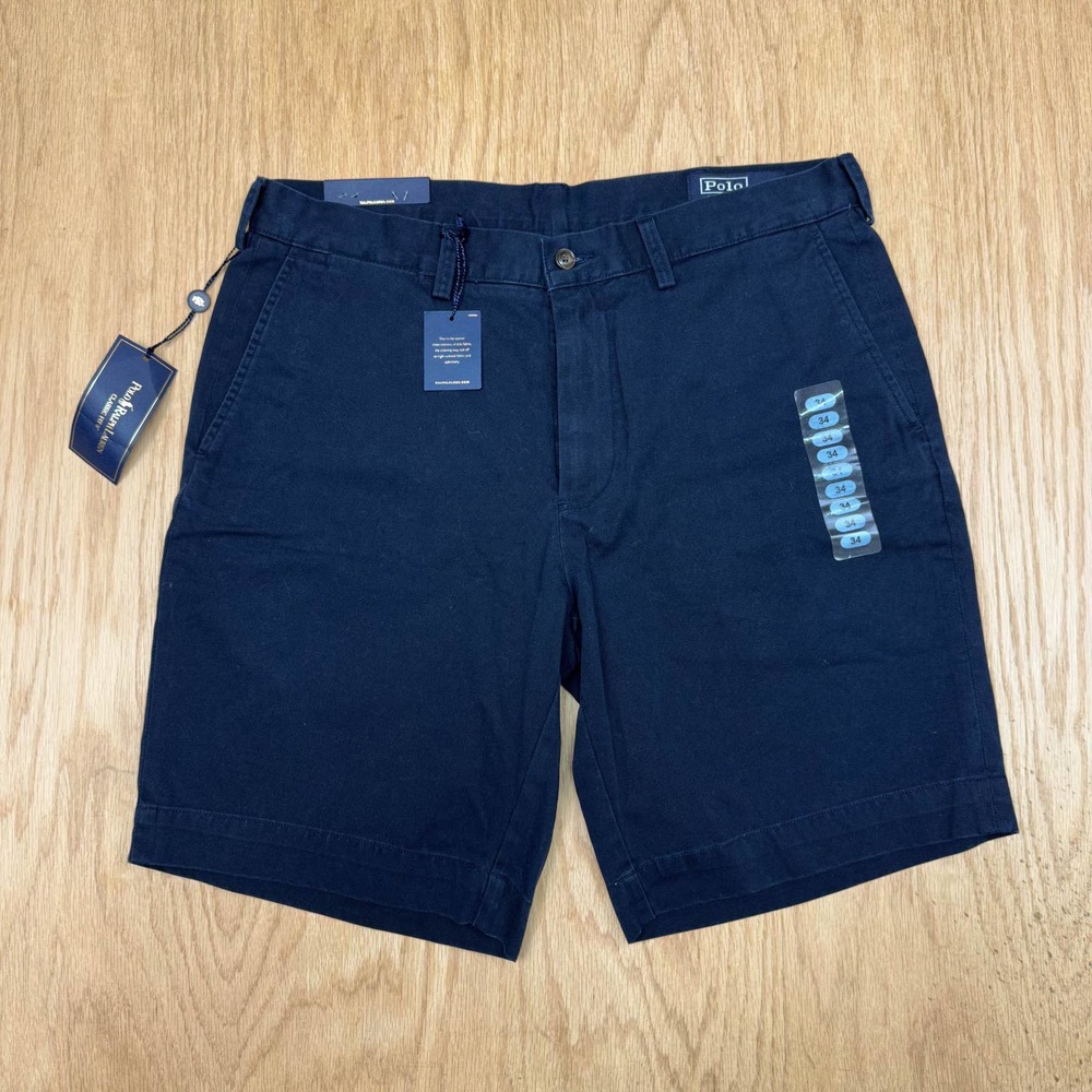 NWT Mens POLO Ralph Lauren Classic Fit 9” Chino Shorts 34 Navy Blue//Slim Fit